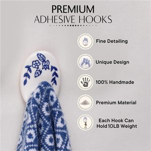 Bulk <b>Self</b> <b>Adhesive</b> Floral Wall <b>Hooks</b> Ceramic Wall Hanging Utility Stick On Hangers Waterproof Home Bathroom Kitchen Organizer - Product Image 2