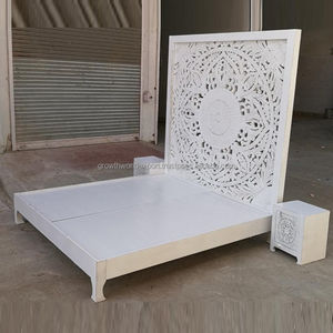 Indian Handmade Solid Wood Wall <b>Bed</b> King <b>Size</b> Modern Mid-Century White Finish Bedroom Furniture High Quality Best Selling 2024 - Product Image 2