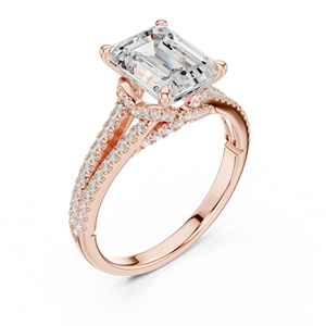 Anillo de Compromiso Art Deco con Esmeralda y Moissanita Exquisitos del Proyecto Vinson, con Doble Banda Decorativa, Oro Rosa y Plata, Certificado GRA - Product Image 4