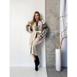 Elegante Vestido Vintage Bordado de Ucrania para Mujer, Bordado a Mano, 100% Algodón, Negro Sólido, Corte en A, Largo hasta la Rodilla - Product Image 4