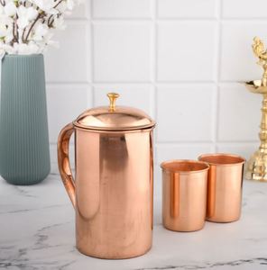Ensemble de carafes en cuivre pour thèmes artistiques de repas sur le toit, service d'eau en métal avec verres, durable et réutilisable pour le service à table - Product Image 3