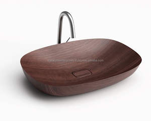 Bassin en bois d'acacia manguier lavabo d'hôtel support mural en bois fabriqué à la main en Inde - Product Image 3