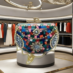 AL MALIK CRAFT 2026 Bolso de Mano de Lujo Hecho a Mano con Pedrería y Metal Plateado para Mujer, Elegante Bolso de Fiesta y Boda AMC320 - Product Image 1