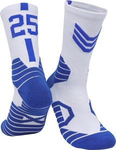Chaussettes de sport athlétiques blanches et bleues avec impression jacquard numéro 25 pour le basketball, respirantes et tricotées pour adultes - Product Image 1