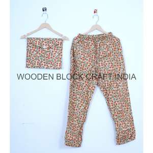 ชุดนอนผ้าฝ้ายลายดอกไม้สำหรับผู้หญิง ชุดนอนขายาว เสื้อแขนยาว ชุดนอนเข้าชุด - Product Image 2