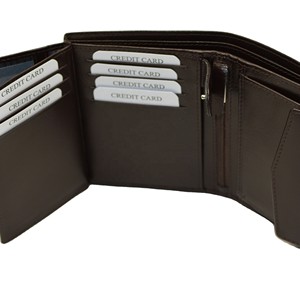 Men's Genuine Leather RFID Wallet with Striped Lining and Card Slots Polyester Lining Vertical Slots <b>Coin</b> Compartment - Product Image 2