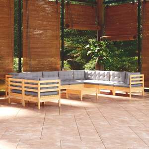 Conjunto de Muebles de Jardín de Madera de Pino Gris Sólido con Tela 100% Poliéster, Muebles de Exterior Duraderos y Elegantes - Product Image 1