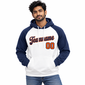 Custom Team <b>Hoodie</b> Navy White Raglan Pullover Personalized <b>Name</b> Number Hooded Sweatshirt for Clubs and Teamwear Wholesale - Product Image 3