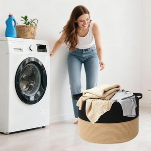 65L <b>Large</b> Woven Cotton Rope Nursery <b>Basket</b>, Laundry <b>Basket</b> Laundry Hamper with Handles,Blanket <b>Basket</b> <b>Storage</b> Bin for Toys - Product Image 1