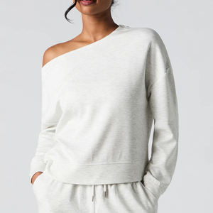 Sweat-shirt à épaules dénudées pour femme, pull sportif décontracté à manches longues, haut léger pour un usage quotidien actif et décontracté - Product Image 1