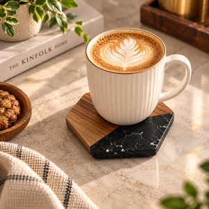 Ensemble de 8 sous-verres en bois de manguier et résine époxy pour tasses à thé et à café |   Sous-verres de formes variées pour table à manger, décoration de maison et de bureau, et cadeau - Product Image 2