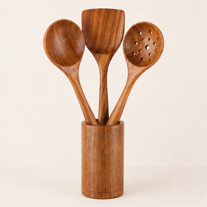 Ensemble d'ustensiles de cuisine en bois d'acacia, cuillères de cuisson, spatules et louche antiadhésives résistantes à la chaleur, avec support – Fournisseur d'usine - Product Image 4
