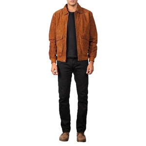 Men's Brown <b>Suede</b> Bomber <b>Jacket</b> Turn-down Collar Zipper Closure Casual Winter Style Thick Material Pockets Regular Sleeve - Product Image 2