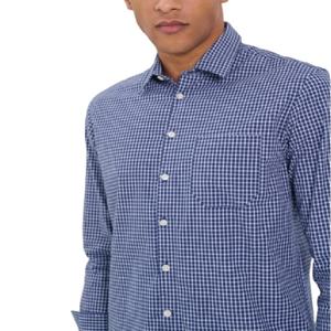 Chemise décontractée à carreaux bleu marine 100 % coton pour homme, manches longues, col rabattu, coupe classique, idéale pour l'automne, style professionnel, OEM - Product Image 3
