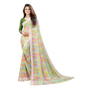 ÚLTIMO ESTAMPADO DE GEORGETTE TRABAJO SAREE CON BLUSA SIN COSTAR PISTA - Product Image 1