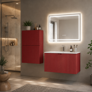 Riel Modern Polished Solid Wood Bathroom Vanity Illuminated LED <b>Mirror</b> Ceramic Basin Wall-Mounted School Hospital Warehouse - Product Image 5