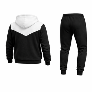<b>Men</b>’s Black <b>White</b> Contrast Hoodie Tracksuit Slim Fit Zip Up <b>Jacket</b> Jogger Pants Casual Sportswear Gym Fitness Set - Product Image 4