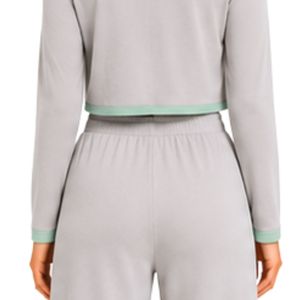 Ensemble pyjama femme gris à manches longues, cardigan court et pantalon large imprimé papillon, doux, respirant, pour la détente et le sommeil, personnalisable - Product Image 3