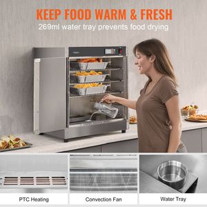 Scaldavivande professionale a 5 ripiani in acciaio inox con ripiani regolabili, vassoio per l'acqua, doppia porta in vetro, per mantenere caldi 5 teglie - Product Image 3