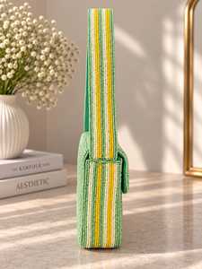 Beaded <b>Clutch</b> Women's Bohemian Style Cartoon Pattern Green <b>Yellow</b> Party Wedding Handbag Flap Closure No Strap - Product Image 5