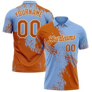 Custom Sublimated <b>Baseball</b> Polo Shirt Unisex Light Blue Orange Team Name 00 Print Breathable Short Sleeve Regular Fit Shirt - Product Image 1