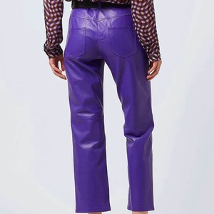 Pantalon en cuir véritable pour femme, décontracté, coupe large, taille haute, droit - Product Image 4