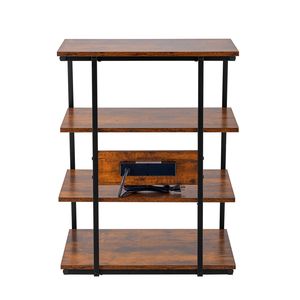 Soporte de TV de Esquina de 4 Niveles con Enchufes y Luces LED, Estantes de Madera Ajustables en Altura para Reproductores de DVD/Reproductores de Discos - Product Image 1