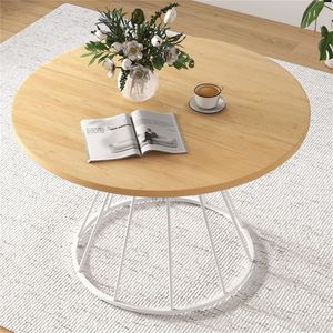 Table à manger ronde naturelle de 47 pouces pour 4 à 6 personnes, design luxueux léger avec base en métal en forme de sablier assemblée et plateau incurvé - Product Image 3