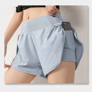 กางเกงขาสั้นโยคะเอวสูงผ้ายืดสีพื้นสำหรับผู้หญิง มีกระเป๋า เหมาะสำหรับออกกำลังกาย วิ่ง และฟิตเนสในช่วงฤดูร้อน - Product Image 3