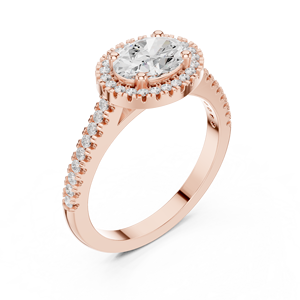 Bague en Moissanite Ovale Couleur D avec Halo et Pavé, Plaqué Or Rose sur Argent, Cadeau d'Anniversaire pour Petite Amie - Product Image 2