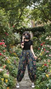 Women's Summer <b>Lace</b> Printed Cotton Drop Crotch Harem Pants <b>Elastic</b> Waist Casual Wear Lightweight Breathable Eco-Friendly - Product Image 2