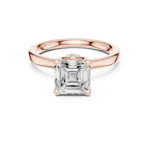 Anillo de Diamante Cultivado en Laboratorio con Halo Oculto de Corte Redondo Luminoso, Anillo de Boda Unisex de Oro Sólido de Prestigio - Product Image 3
