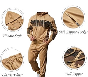 Good Quality Camo Print Tracksuit Joggers <b>Set</b> Fleece Cotton Zipper Hoodie & Sweat Pant Trouser Gym Breathable Hooded Track Suits - Product Image 5