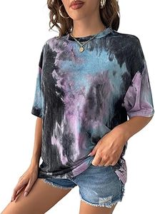 Camiseta cómoda con cuello redondo para mujer, camiseta de verano con efecto tie-dye, venta al por mayor, camisetas de manga corta, camisetas transpirables con bordado. - Product Image 4