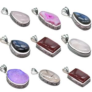 Lot de 10 pendentifs en pierres précieuses assorties, plaqués argent sterling 925, pendentifs en cristal pour la fabrication de bijoux - Product Image 4