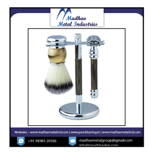 PEARL Men's Beard Shaving Manual Safety <b>Razor</b> <b>Set</b> with Metal Handle and Boar Bristle Custom Logo - Product Image 4