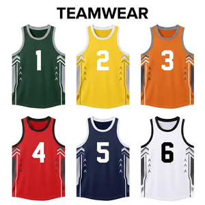 Maillot de basket personnalisé bleu et jaune en mesh, impression numérique, nom et numéro de l'équipe 00, respirant, sans manches, col en V, coupe régulière pour adulte, 100% coton - Product Image 5