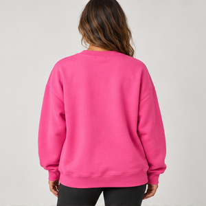เสื้อสเวตเชิ้ตคอกลมแขนยาวสีชมพูสดใสลายจุดพร้อมตัวอักษรสำหรับผู้หญิง สามารถสั่งทำโลโก้ได้ - Product Image 2