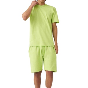 Men's Summer Casual Streetwear Clothing Set Custom Logo Oversized <b>Tshirt</b> Knitted Soft <b>Plain</b> Shorts 2 Piece Set Eco-Friendly - Product Image 1