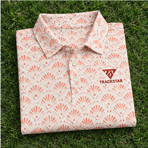 Trackstar Men's <b>Cream</b> Coral Fan Print Polo <b>Shirt</b> Short Sleeve Button Collar Casual Golf <b>Shirt</b> Custom Logo - Product Image 6