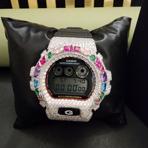 Reloj de Diamantes de Lujo Exclusivo con Caja de Acero Inoxidable, Semi-Engastado con Múltiples Piedras y Correa de Goma Negra - Product Image 1