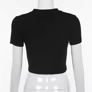 Camisetas Cortas de Algodón para Mujer Estilo Urbano con Pedrería Personalizada, Ajuste Delgado, Camisetas Baby Tee de Algodón para Mujer - Product Image 3