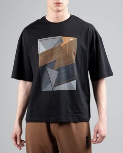 Men's Oversized <b>Black</b> <b>T</b>-<b>Shirt</b> With Geometric Pattern Digital Print Short Sleeve O-Neck Casual Jersey Cotton Top - Product Image 1
