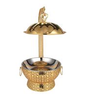Plat à chafing de luxe doré orné, chauffe-plats de buffet avec base perforée et couvercle bombé pour mariages et fiançailles haut de gamme