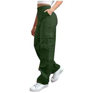 Pantalon cargo rétro américain pour femme, coupe ample et droite, décontracté, multi-poches, streetwear d'été - Product Image 1