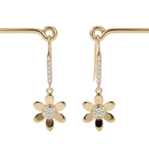 Pendientes Colgantes Vintage para Mujer con Diamantes de Laboratorio, Corte Redondo, Estilo Flor, Joyería de Oro Sólido de 10K y 14K, Pendientes de Pétalos de Flor - Product Image 3