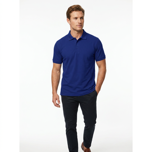 Polo de Manga Corta Azul Sólido para Hombre, Corte Regular Informal, Tejido de Tela, Diseño con Botones - Product Image 4