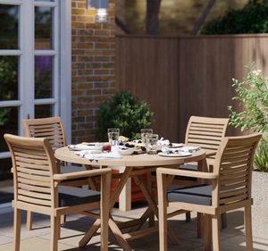 Juego de Mesa de Comedor Redonda de Madera de Teca Sólida para Exteriores, 4 Plazas con Sillones, Acabado Natural, Muebles de Jardín y Patio para Villa o Resort - Product Image 4