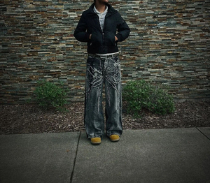 Pantalones formales de oficina para hombre, de pierna recta, estilo casual elegante, vaqueros holgados con parches, pantalones de mezclilla para hombre. - Product Image 4