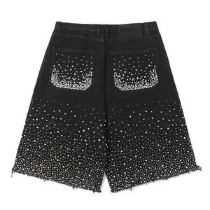 Wholesale SPORTS WOLRD New Trending <b>Mens</b> Denim Shorts Casual Patch Distressed Breathable Fashion Summer Rhinestone <b>Drawstring</b> - Product Image 3